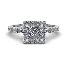 Verlobungsring mit schwebendem Halo-Diamant im Prinzessschliff