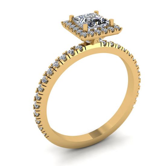 Verlobungsring mit schwebendem Halo-Diamant im Prinzessschliff aus Gelbgold,  Bild vergrößern 4