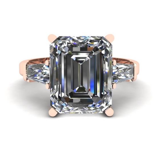 Drei-Stein-Verlobungsring aus Smaragd und Baguette-Diamant aus Roségold, Bild vergrößern 1