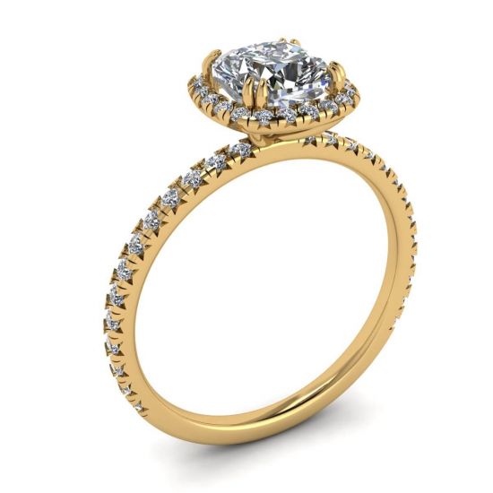 Kissen-Diamant-Halo-Verlobungsring aus Gelbgold,  Bild vergrößern 4