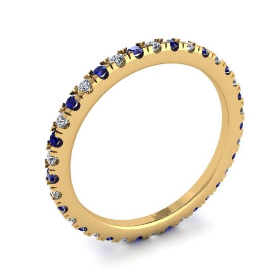 Riviera Pavé-Saphir- und Diamant-Eternity-Ring-Stil aus Gelbgold,  Bild vergrößern 4