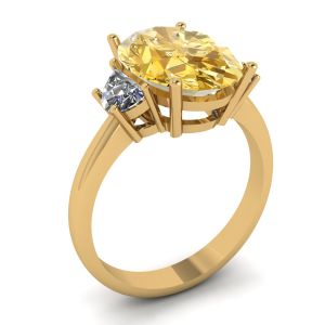 Ovaler Ring mit gelbem Diamant und seitlichem Halbmond aus weißen Diamanten aus Gelbgold - Foto 3