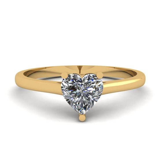 Einfacher flacher Ring mit Herzdiamant aus Gelbgold, Bild vergrößern 1
