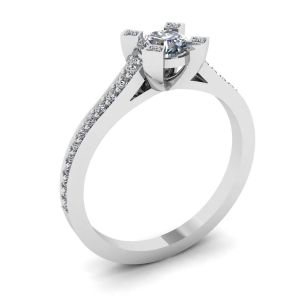 Designer-Ring mit rundem Diamant und Pavé - Foto 3