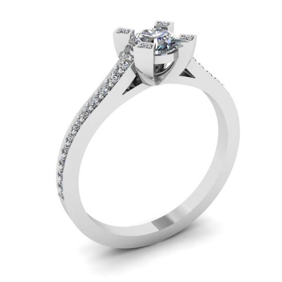 Designer-Ring mit rundem Diamant und Pavé,  Bild vergrößern 4