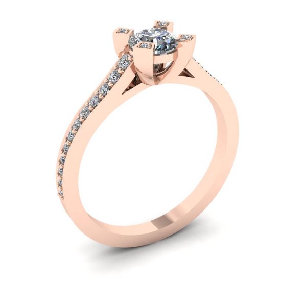 Designer-Ring mit rundem Diamant und Pavé-Roségold,  Bild vergrößern 4