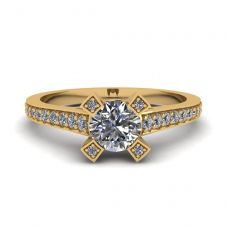 Designer-Ring mit rundem Diamant und Pavé aus 18-karätigem Gelbgold