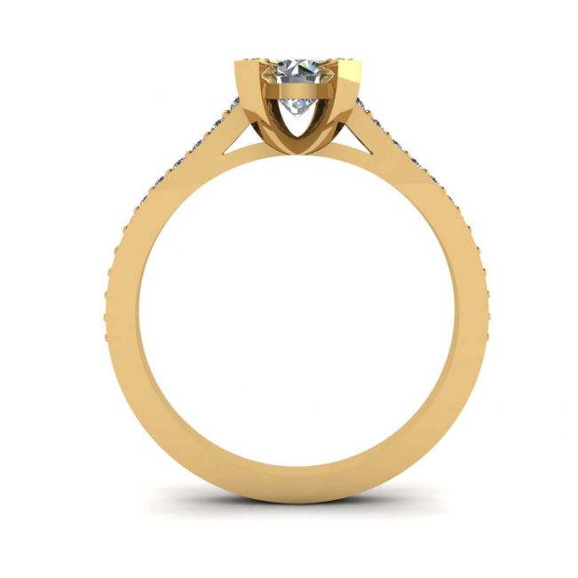 Designer-Ring mit rundem Diamant und Pavé aus 18-karätigem Gelbgold - Foto 1