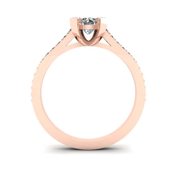 Designer-Ring mit rundem Diamant und Pavé-Roségold, More Image 0