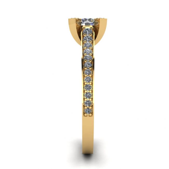 Designer-Ring mit rundem Diamant und Pavé aus 18-karätigem Gelbgold - Foto 2