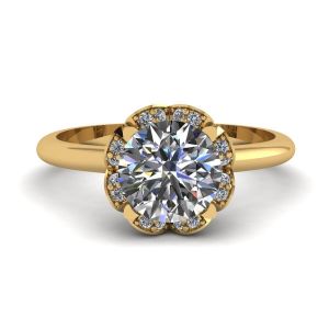 Spitzen-Blumenkissen-Diamantring aus Gelbgold