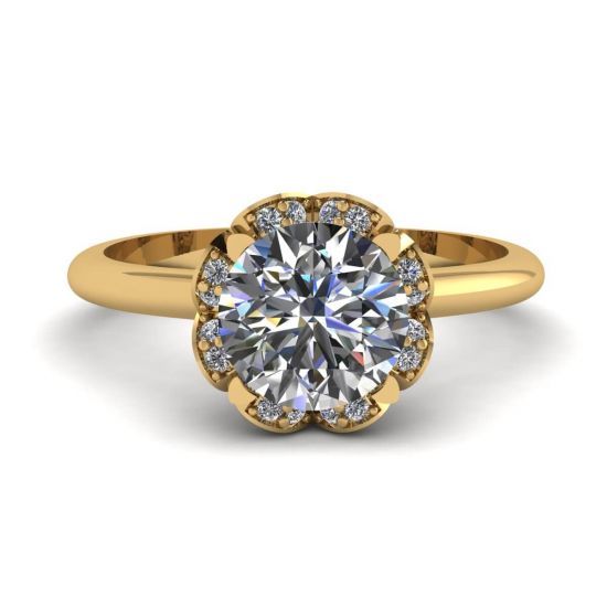 Spitzen-Blumenkissen-Diamantring aus Gelbgold, Bild 1