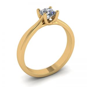 Ring mit gekreuzten Zinken und rundem Diamant aus 18-karätigem Gelbgold - Foto 3