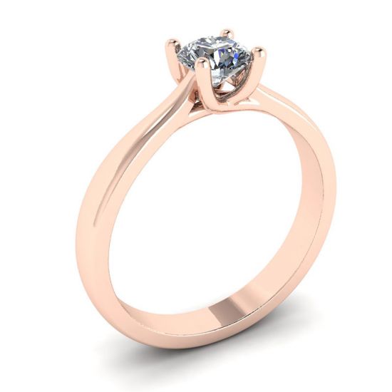 Ring mit gekreuzten Zinken und rundem Diamant aus 18-karätigem Roségold,  Bild vergrößern 4