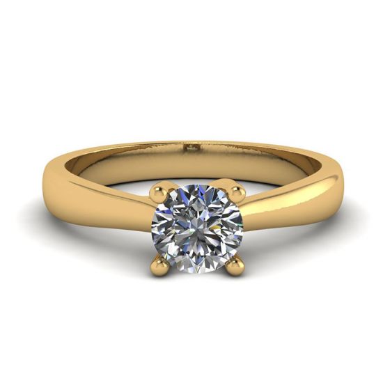 Ring mit gekreuzten Zinken und rundem Diamant aus 18-karätigem Gelbgold, Bild 1