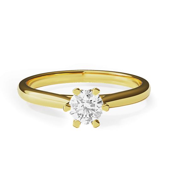 6-Krappen-Verlobungsring mit Kronendiamant aus Gelbgold