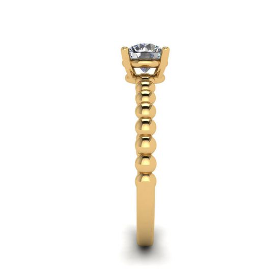 Runder Diamant-Solitärring auf Perlenring aus Gelbgold, More Image 1