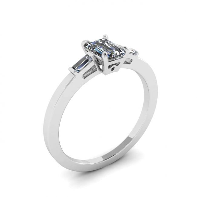 Ring mit Smaragdschliff und seitlichem Baguette-Diamant - Foto 3