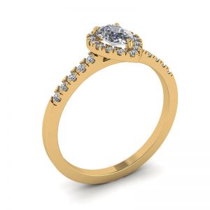 Halo-Diamant-Ring in Birnenform aus 18 Karat Gelbgold - Foto 3