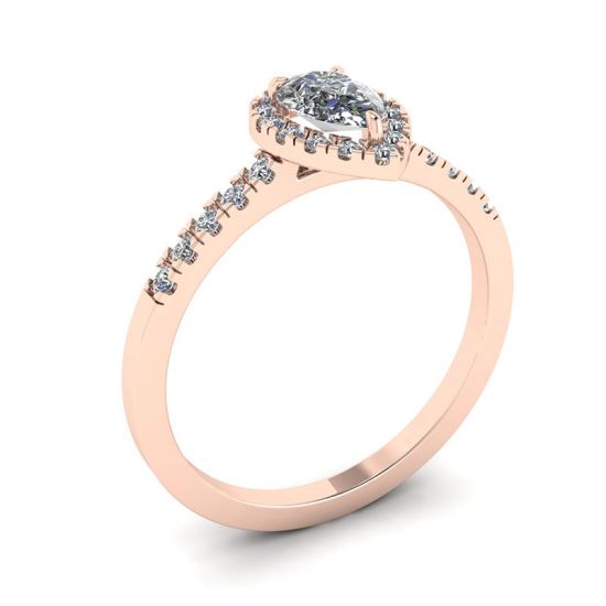 Halo-Diamant-Ring in Birnenform aus 18 Karat Roségold,  Bild vergrößern 4