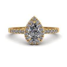 Halo-Diamant-Ring in Birnenform aus 18 Karat Gelbgold