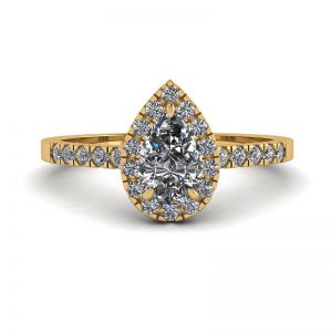 Halo-Diamant-Ring in Birnenform aus 18 Karat Gelbgold