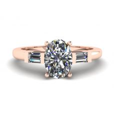 Ovaler, seitlicher Baguette-Ring aus Roségold mit Diamanten