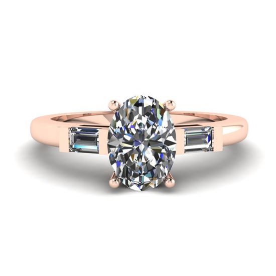 Ovaler, seitlicher Baguette-Ring aus Roségold mit Diamanten, Bild vergrößern 1