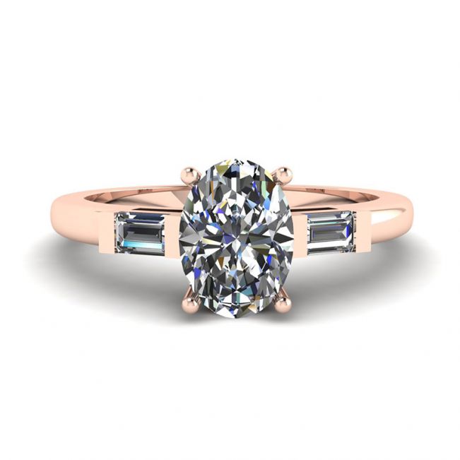 Ovaler, seitlicher Baguette-Ring aus Roségold mit Diamanten