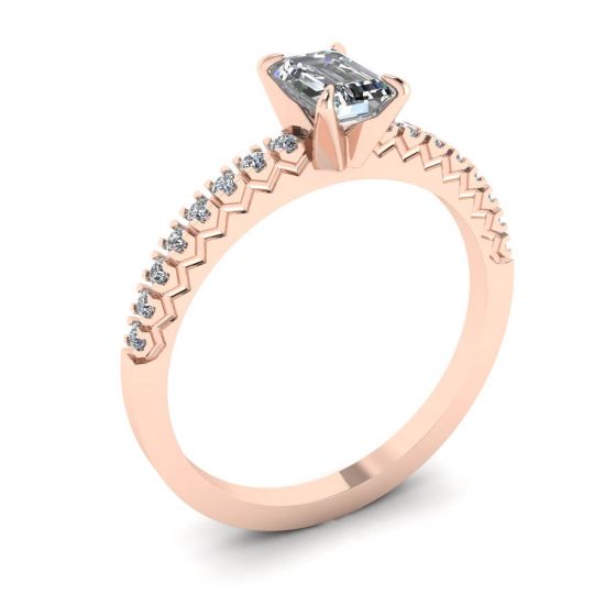 Ring aus 18-karätigem Roségold mit Diamant im Smaragdschliff,  Bild vergrößern 4