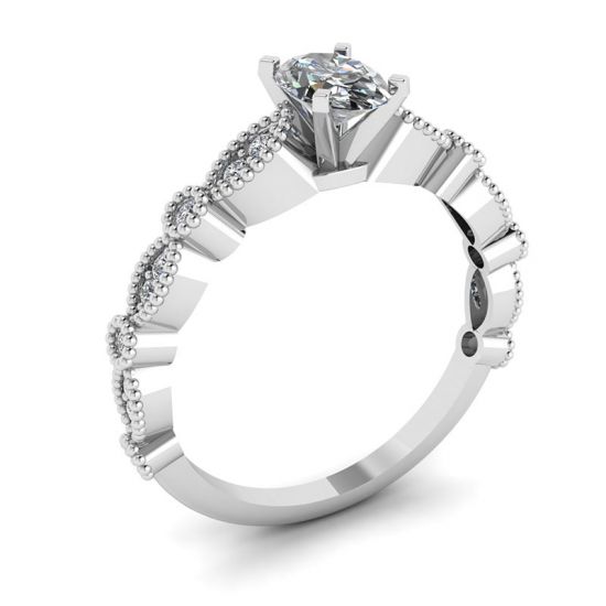 Ovaler Ring im romantischen Stil mit Diamanten aus Weißgold,  Bild vergrößern 4
