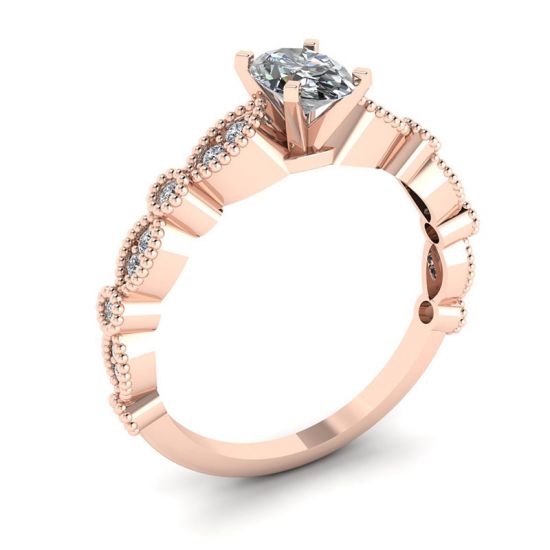 Ovaler Diamantring im romantischen Stil aus Roségold,  Bild vergrößern 4