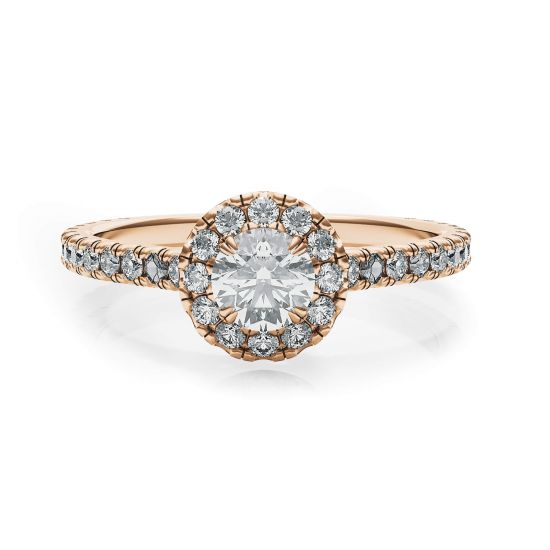 Halo-Ring mit rundem Diamant aus 18 Karat Roségold, Bild vergrößern 1