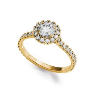 Halo-Ring mit rundem Diamant aus 18 Karat Gelbgold - Foto 1