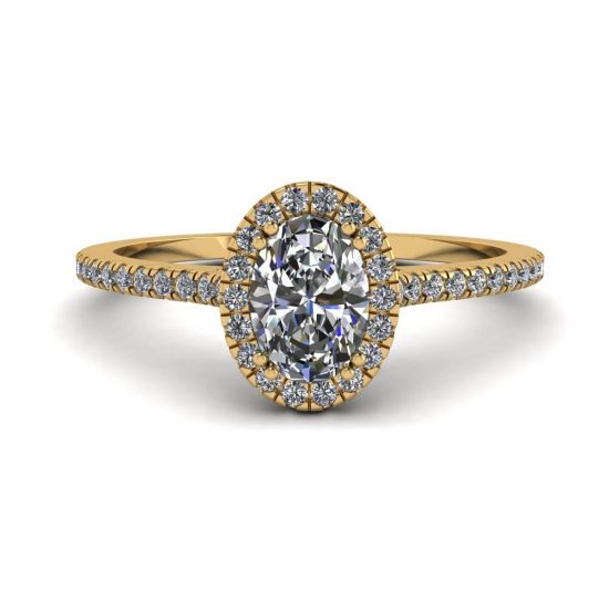 Halo-Diamant-Ring im Ovalschliff aus 18 Karat Gelbgold, Bild 1