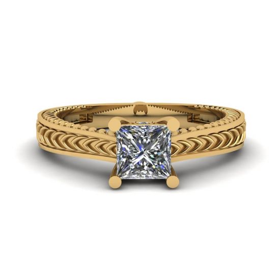 Orientalischer Diamantring im Princess-Schliff aus 18 Karat Gelbgold, Bild 1