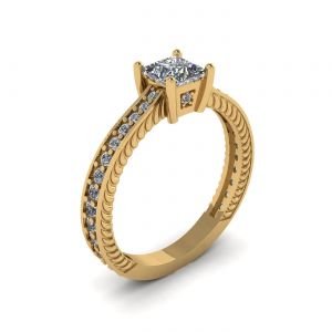 Ring mit Prinzessinnendiamant im orientalischen Stil mit Pavé-Fassung aus 18 Karat Gelbgold - Foto 3