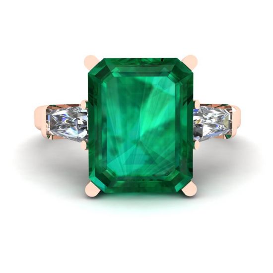 3-Karat-Smaragdring mit seitlichen Diamanten in Baguette-Roségold, Bild vergrößern 1