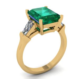 3 Karat Smaragd-Ring mit seitlichen Diamanten im Baguette-Gelbgold - Foto 3
