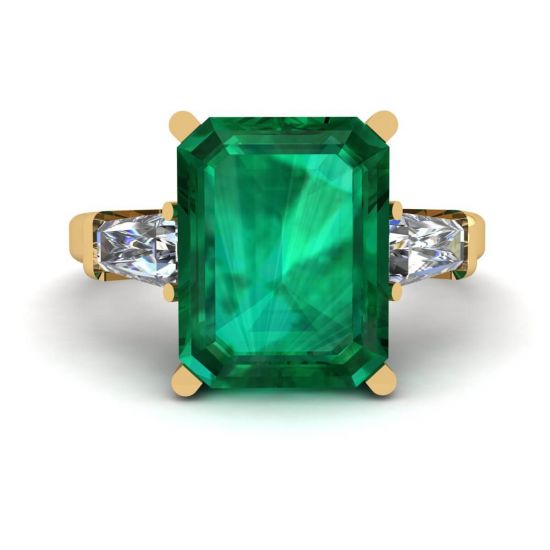 3 Karat Smaragd-Ring mit seitlichen Diamanten im Baguette-Gelbgold, Bild 1