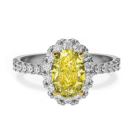 1,13 ct ovaler gelber Diamantring mit Diamant-Halo