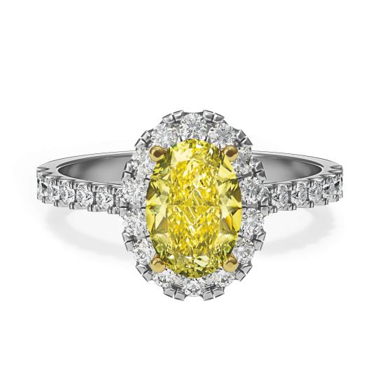 1,13 ct ovaler gelber Diamantring mit Diamant-Halo, Bild vergrößern 1