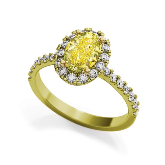 1,13 ct ovaler gelber Diamantring mit Halo-Gelbgold, More Image 1
