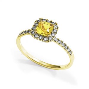 Kissenring mit 0,5 ct gelbem Diamant und Halo-Gelbgold - Foto 3