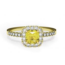 Kissenring mit 0,5 ct gelbem Diamant und Halo-Gelbgold