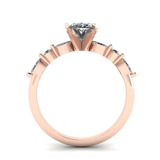 Ovaler Ring mit seitlichem Marquise-Diamant und runden Steinen aus Roségold,  Bild vergrößern 2