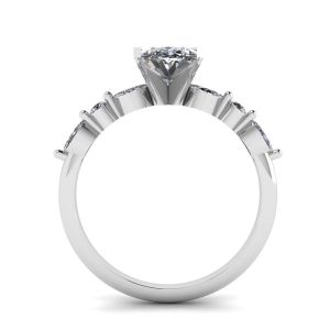Ovaler Ring mit seitlichem Marquise-Diamant und runden Steinen aus Weißgold - Foto 1