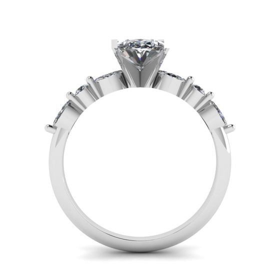 Ovaler Ring mit seitlichem Marquise-Diamant und runden Steinen aus Weißgold,  Bild vergrößern 2