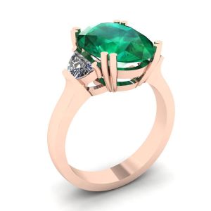 Ovaler Smaragd mit halbmondförmigen seitlichen Diamanten Ring aus Roségold - Foto 3