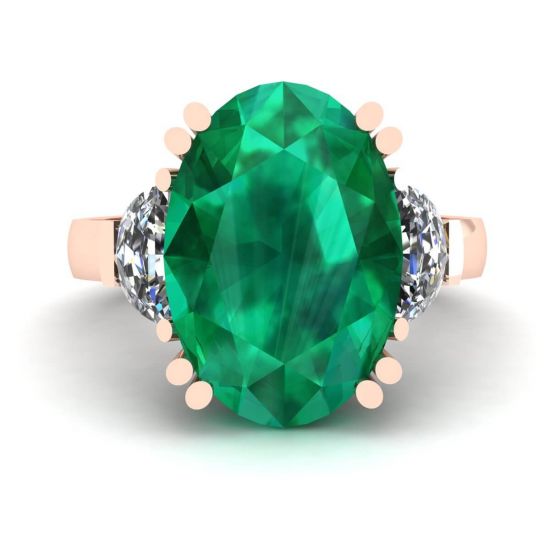 Ovaler Smaragd mit halbmondförmigen seitlichen Diamanten Ring aus Roségold, Bild vergrößern 1